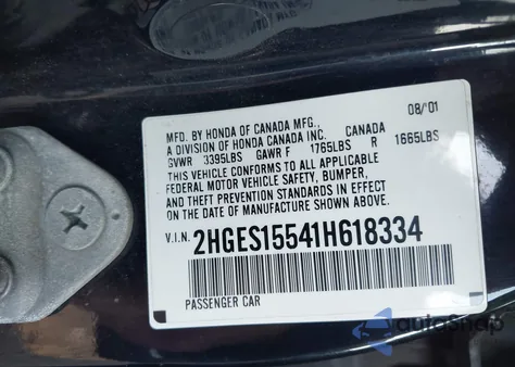 2001 Honda Civic Lx z USA, uszkodzony, nr VIN 2HGES15541H618334